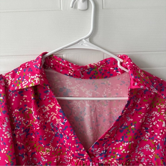 XL Pink Silky Floral Puff Sleeve Blouse | Grandmacore Coquette NWOT - Picture 4 of 7